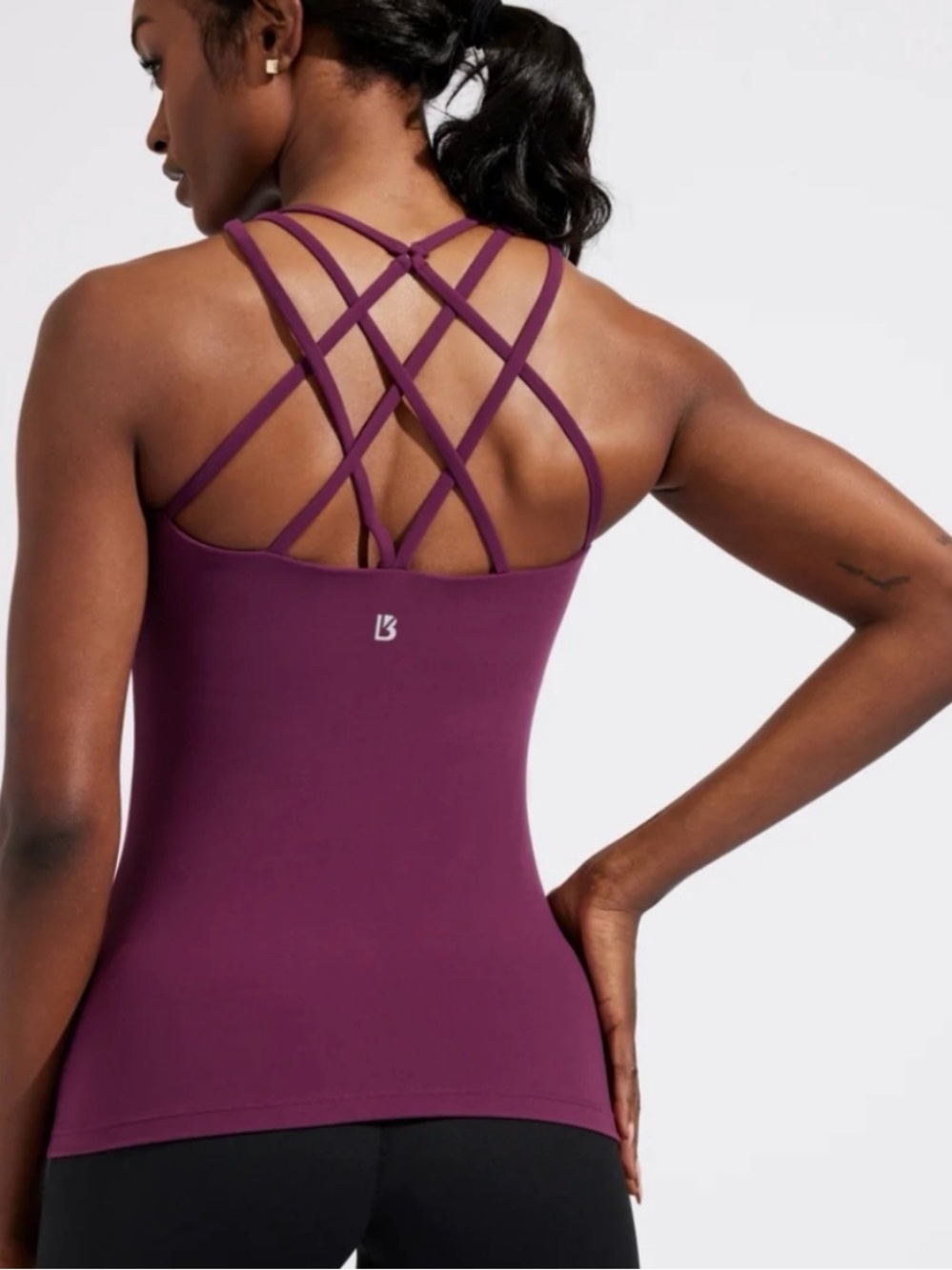 Buffbunny Collection Large Purple Maroon Revolution Tank Built in Bra Strappy
